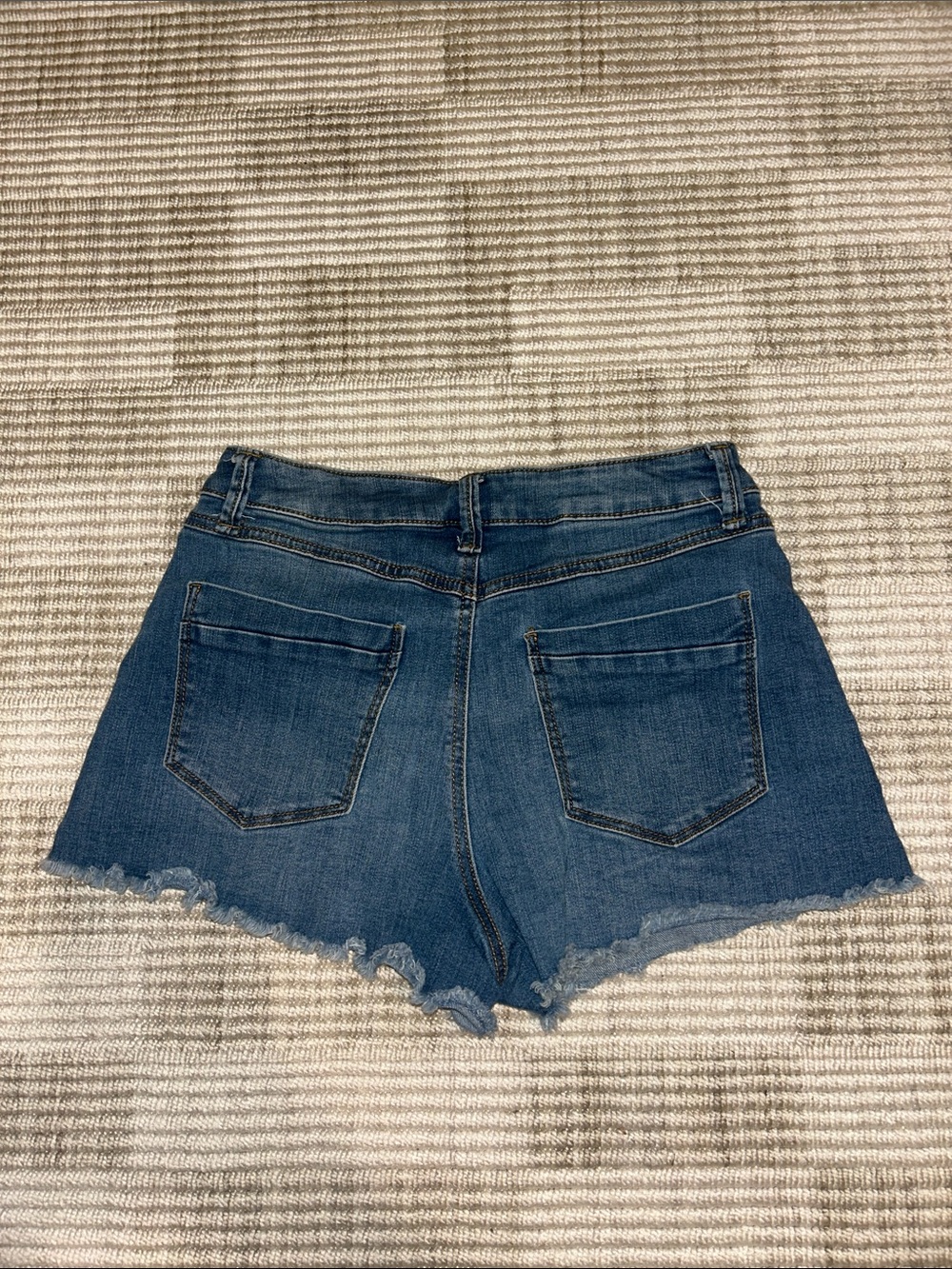 5-Button Ripped Blue Jean Shorts - Picture 2 of 2